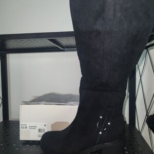 Macy's - Style & Co. Black Faux Suede Knee High Heeled Boots